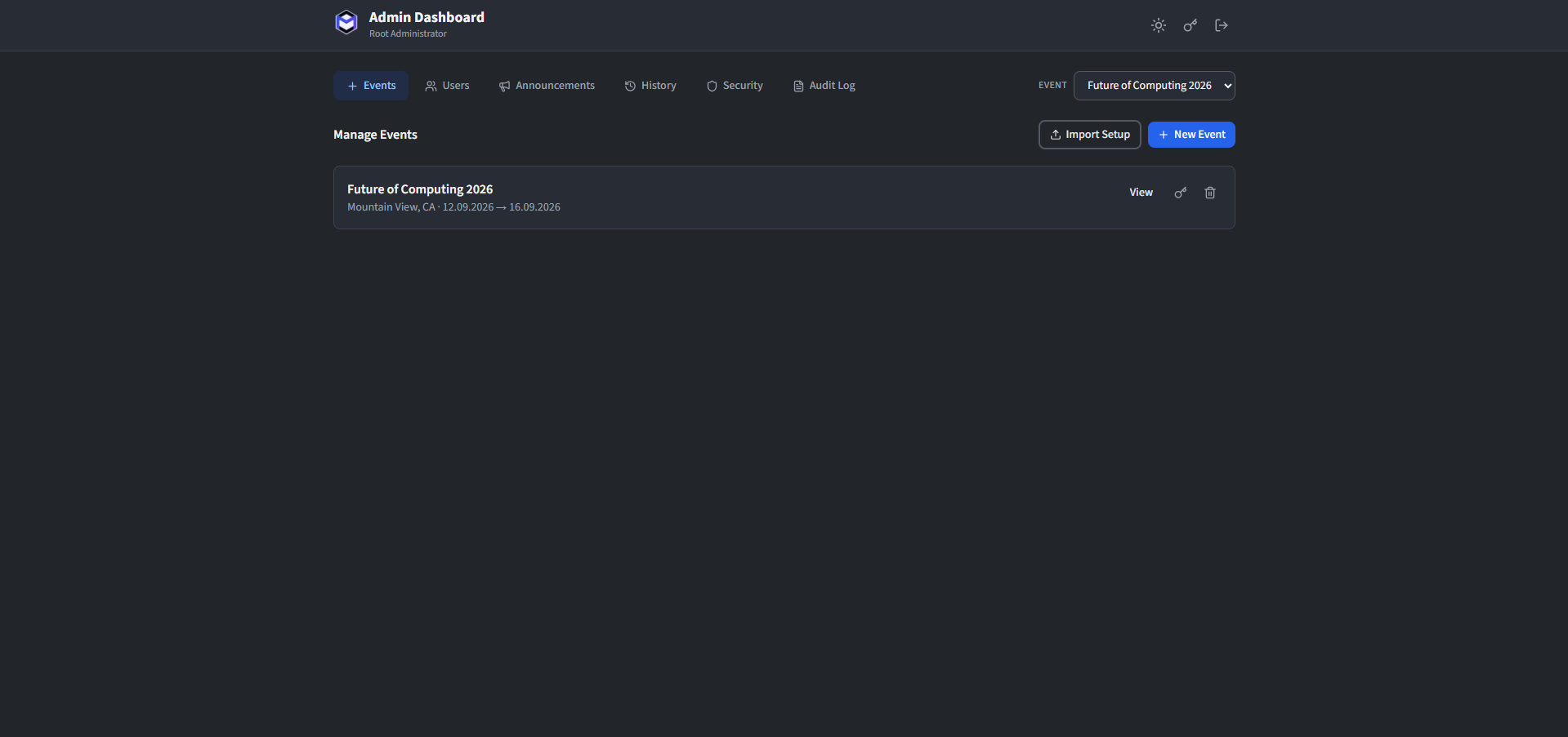 The admin panel dashboard with its tab navigation along the top