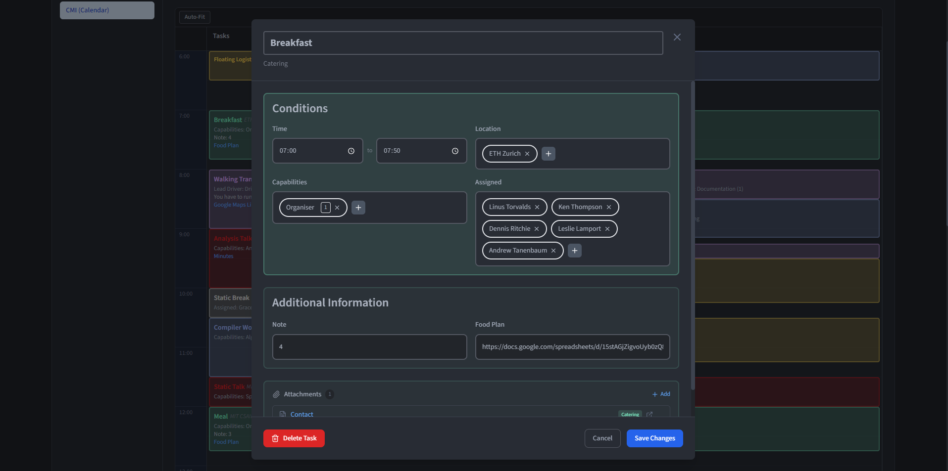 A task showing both direct person assignment and capability-based assignment