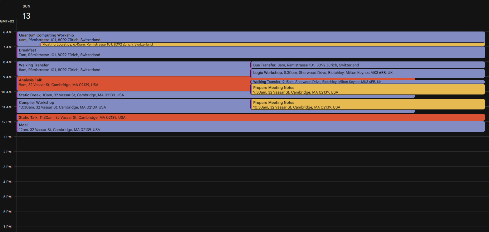 Google Calendar showing published masterplan events with colour coding