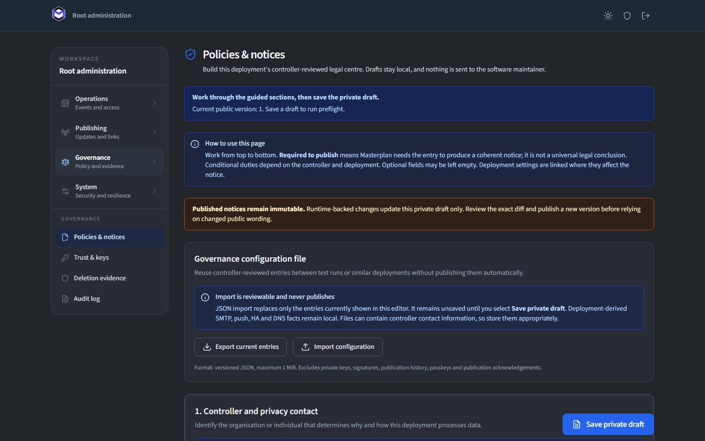 Root governance editor for the synthetic NSC Glarus instance