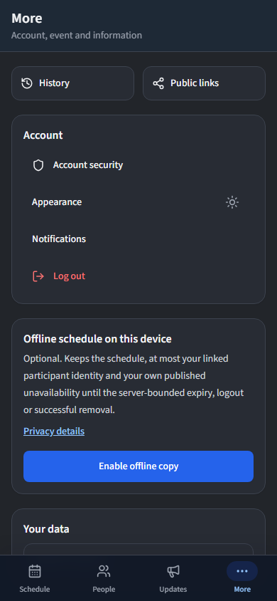 Issuer More tab for NSC Glarus on a phone