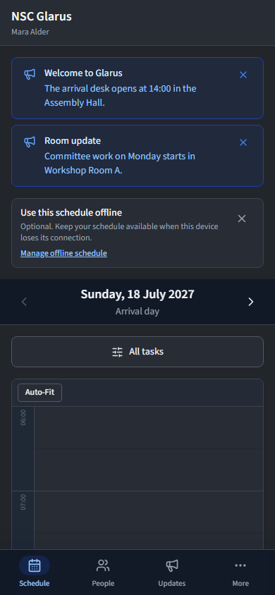 Issuer Schedule tab for NSC Glarus on a phone